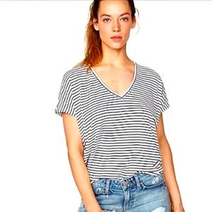 Express navy and white stripe tie front tee. Free beauty gift with purchase!